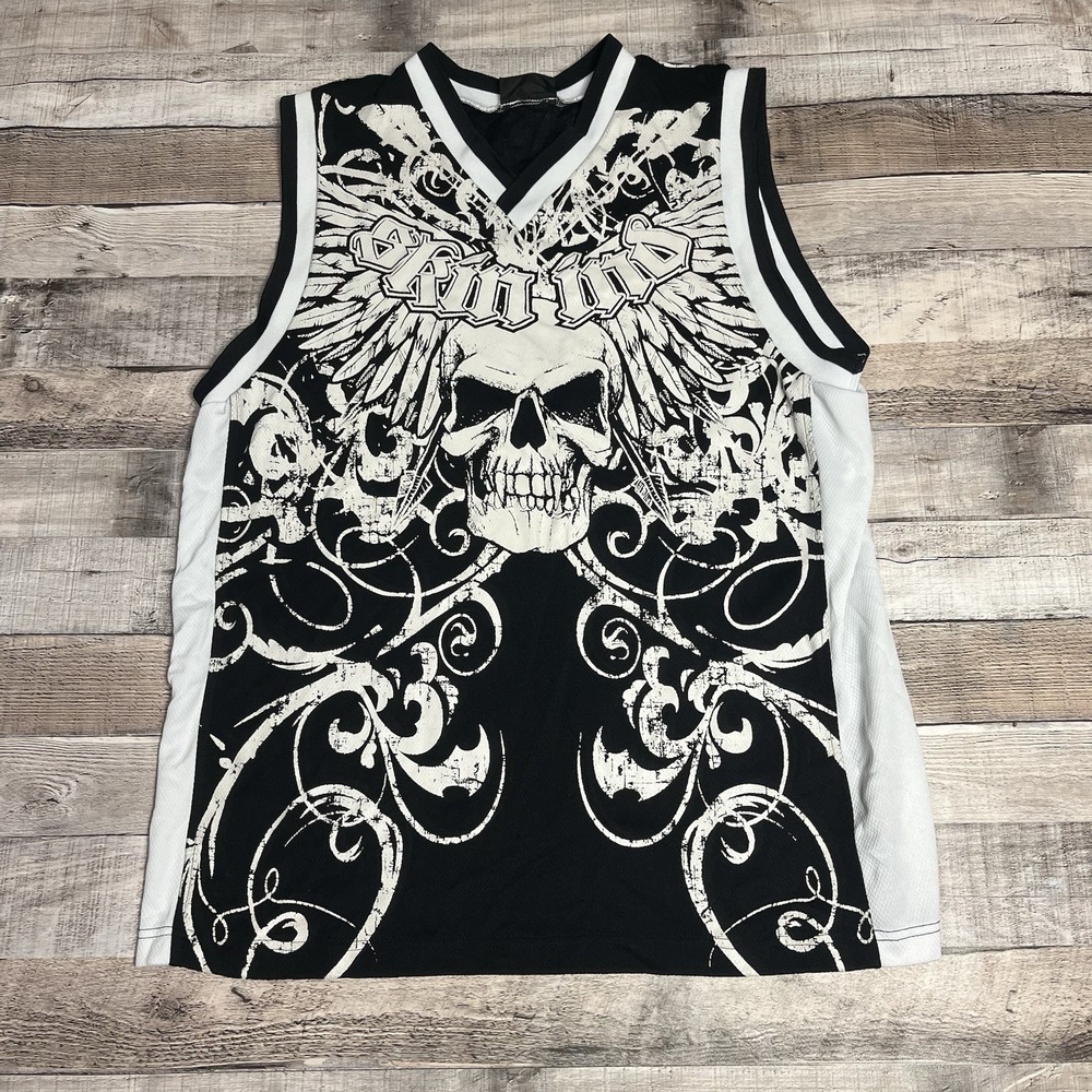 Skin Industries Jersey Men's Size Medium Black White Tatto Style Y2K Punk Grunge